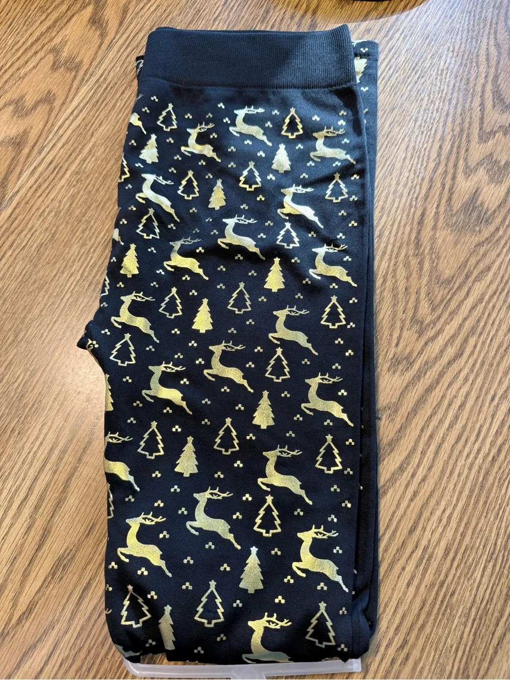 NWOT Black Leggings with Shiny Gold Holiday Motif